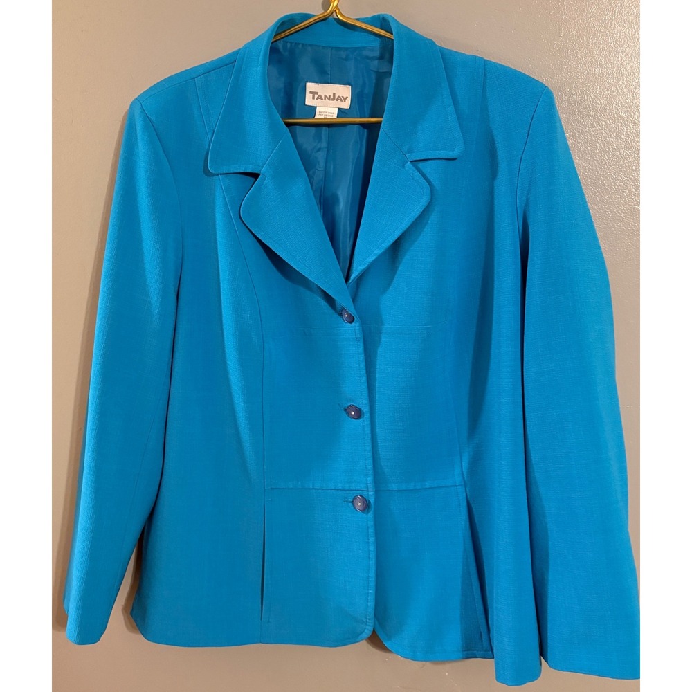 Tanjay Womens Bright Blue 3-Button Textured Blazer Jacket Size 18
